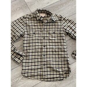 Vtg Filson Flannel Plaid Work Shirt Mens XS Thick Beige Black